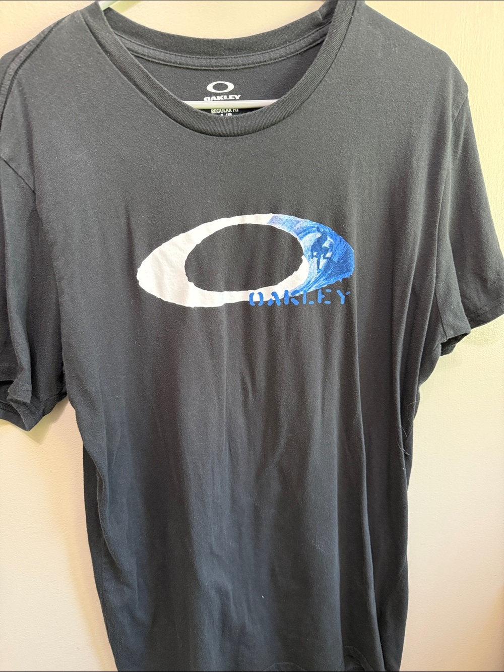 Oakley Black Short-Sleeve Tee with White and Blue Logo